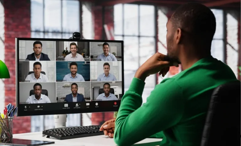 a man attending a virtual conference