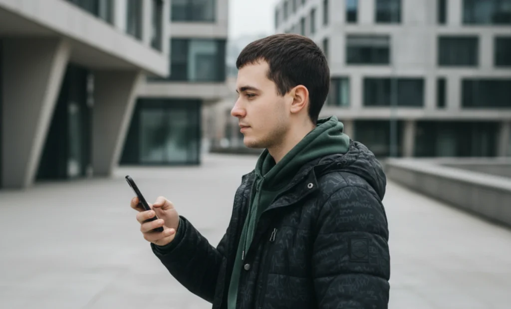 a young boy using his phone