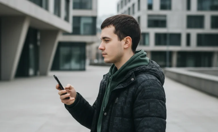 a young boy using his phone