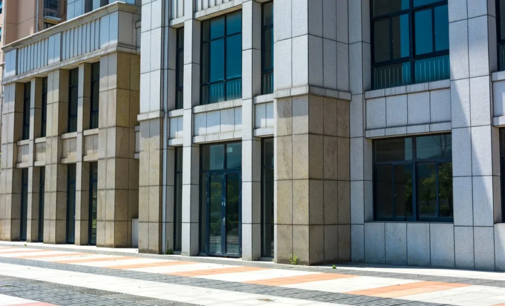 a building with wall cladding