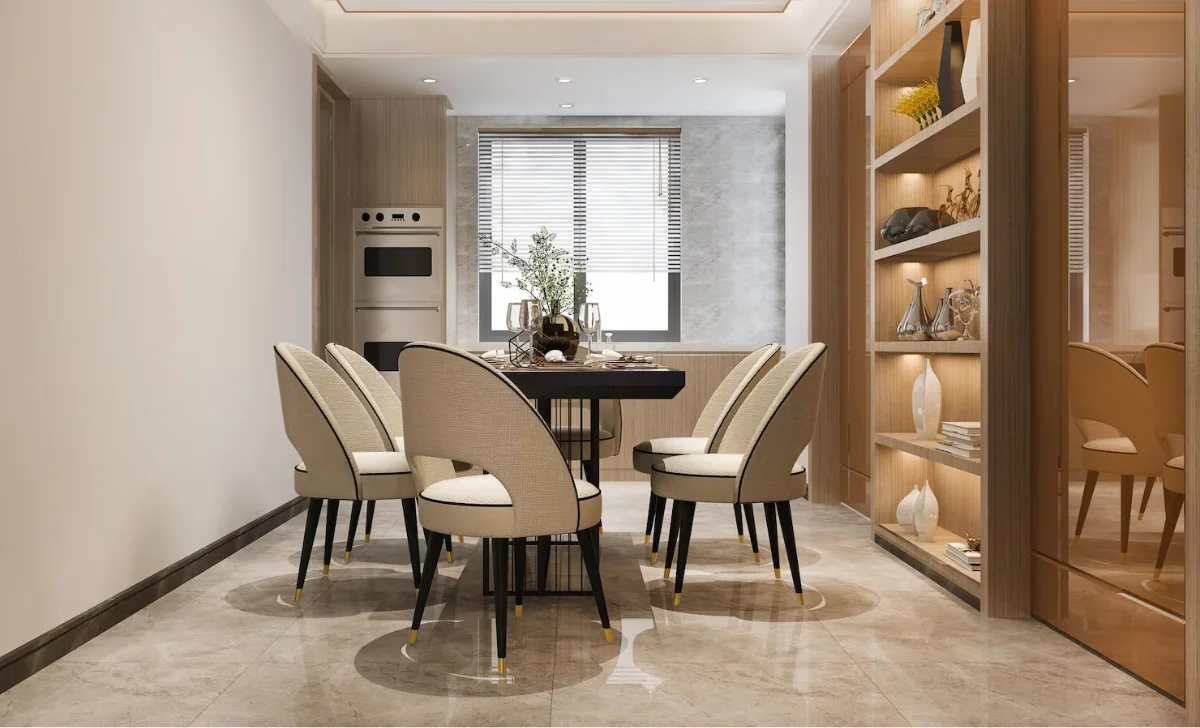 a bunch of dining chairs