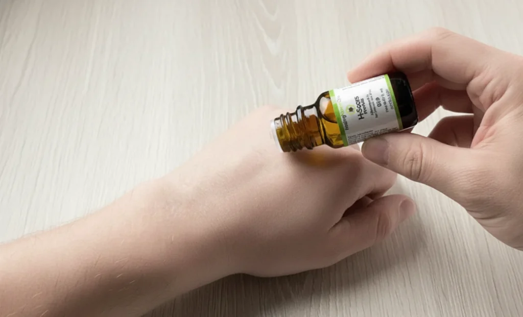 a man using a wart oil on his hand