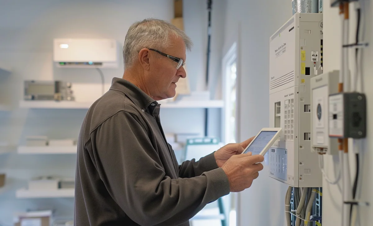 an old man using an electronic device