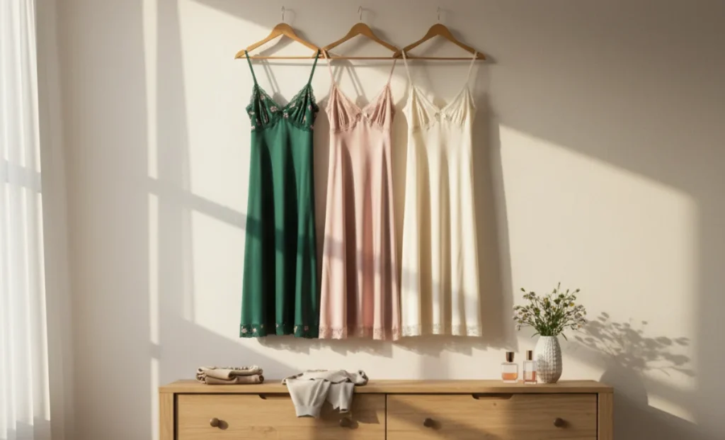 three full slips hanging on hangers