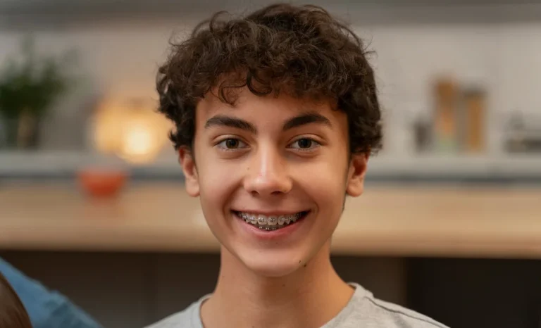 a boy wearing teeth braces