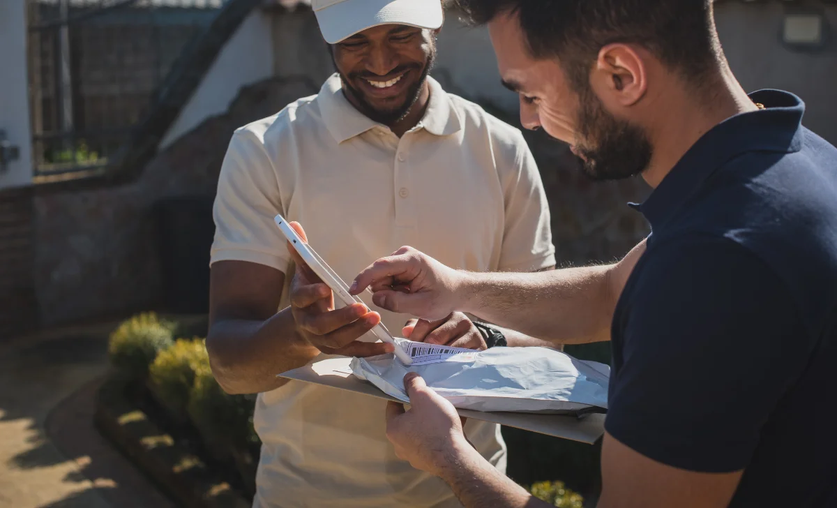 a courier man delivering a parcel
