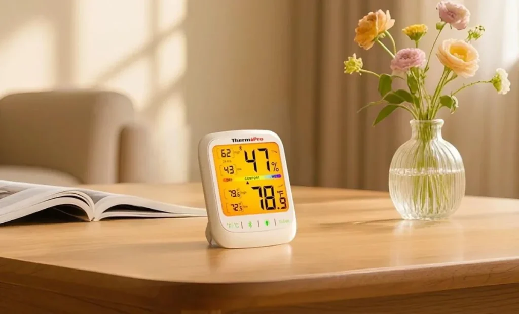 a hygrometer lied on a table