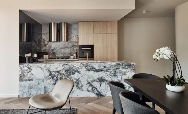 a kitchen with stone surfaces