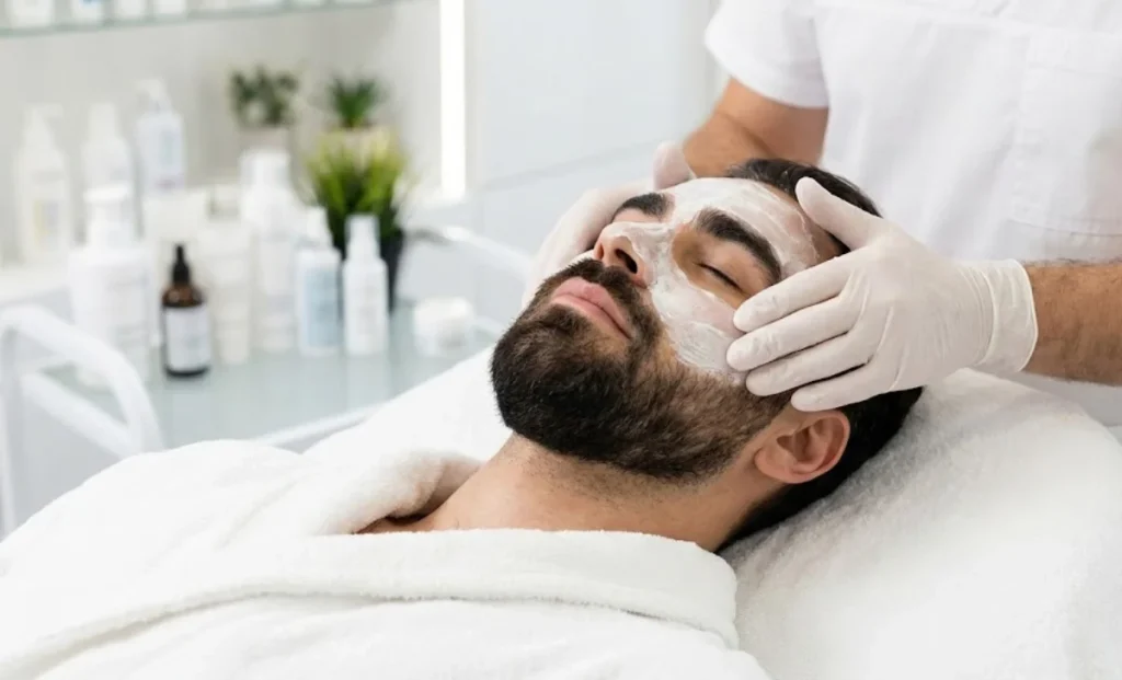 a man getting facial