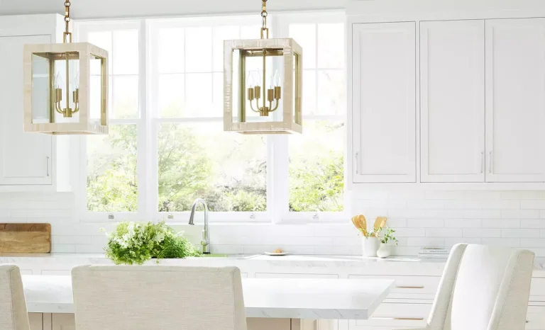 Pendant lights hanging in a kitchen