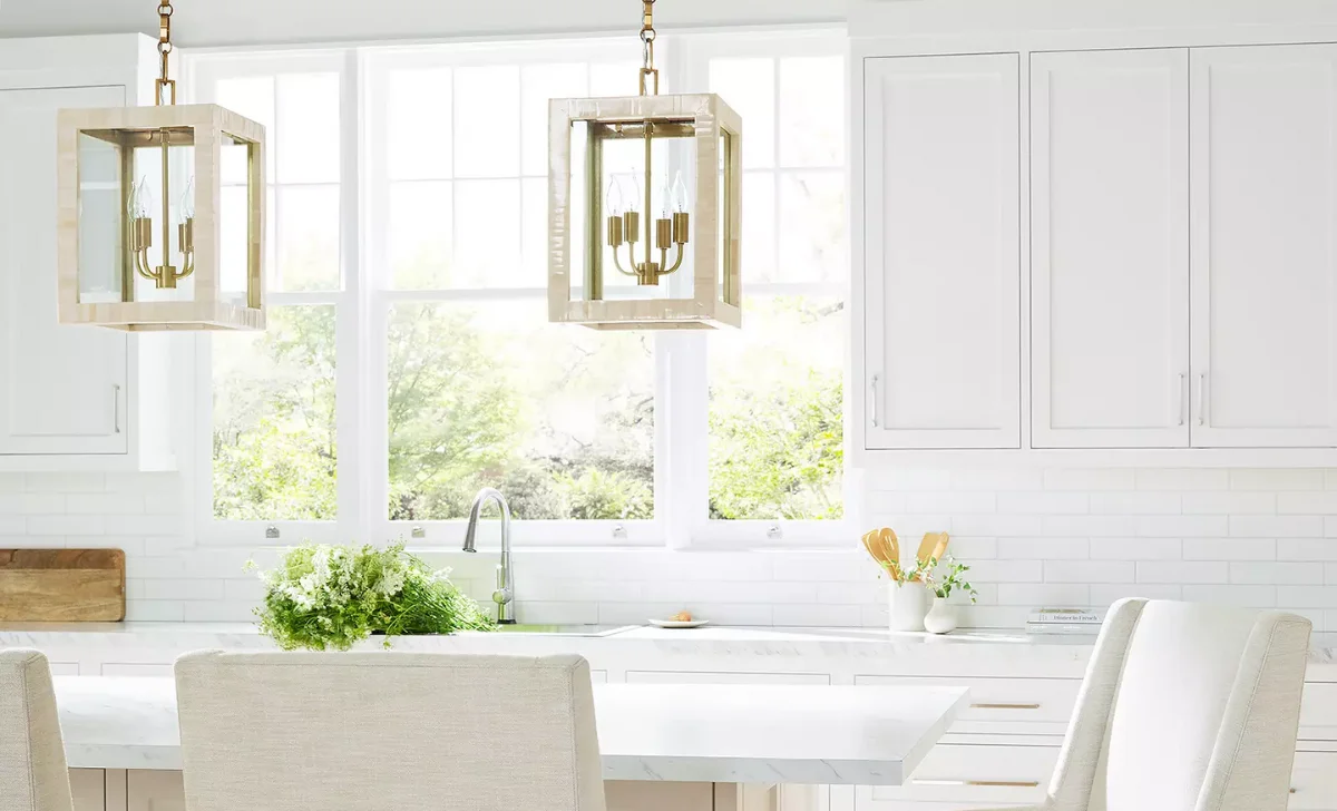 Pendant lights hanging in a kitchen