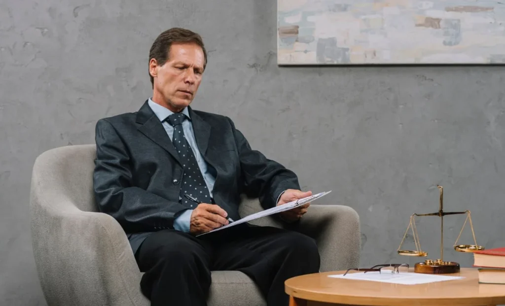  a lawyer writing on a document