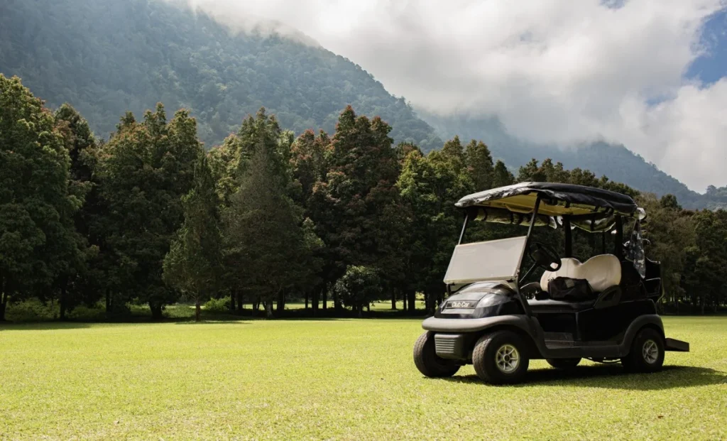 a parked golf cart