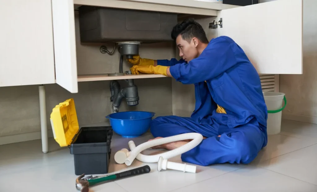 a plumber fixing a pipe
