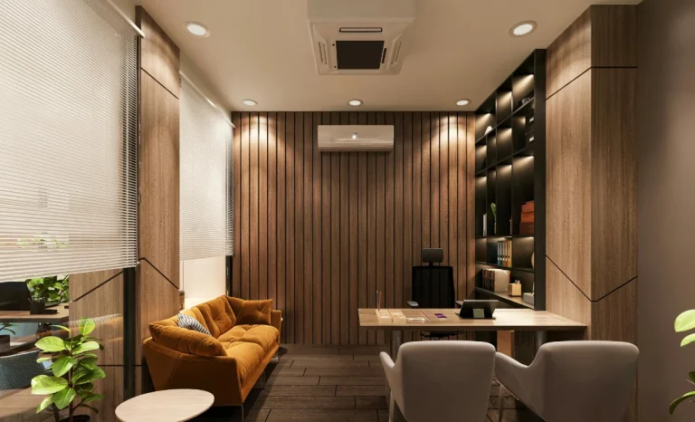 an office with acoustic panels