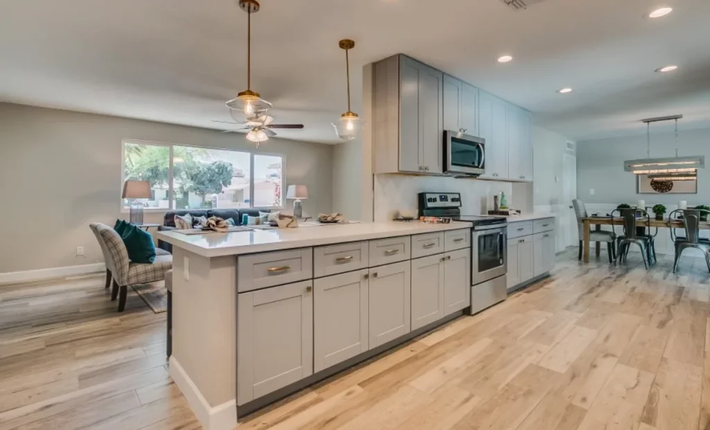 grey cabinets in a kitchen