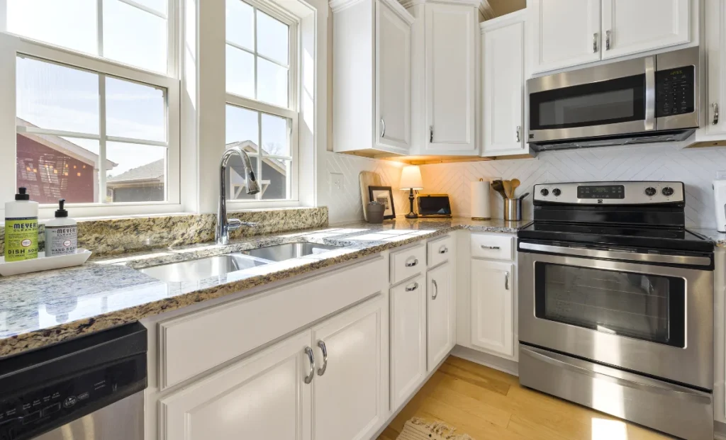 Stone benchtops in kitchen