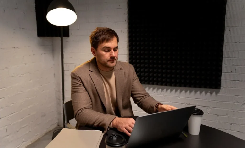 a man working on laptop in his office