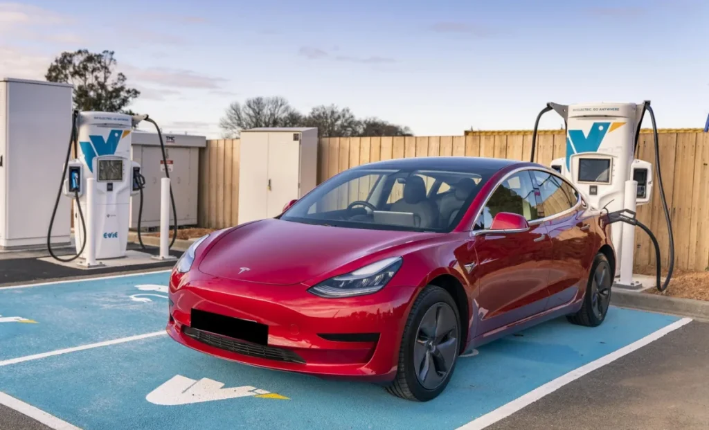 an electric car at charging station