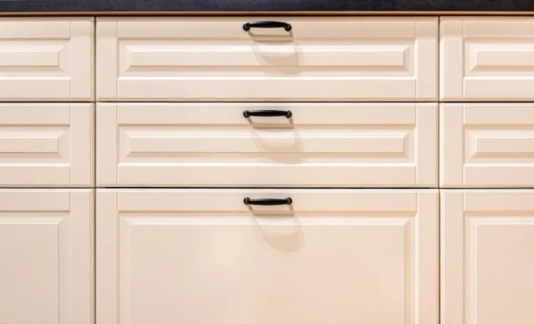 kitchen drawers with black handles