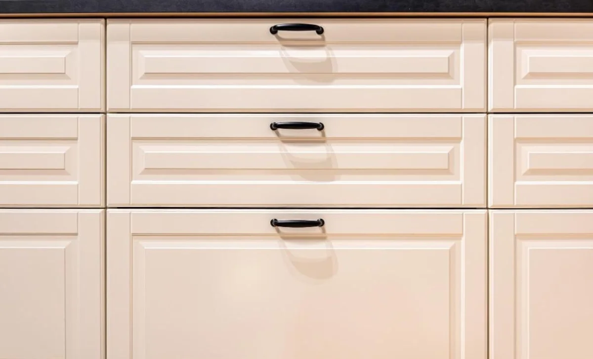 kitchen drawers with black handles