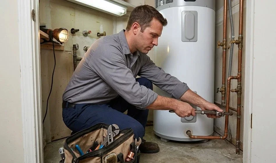 a man fixing water heater pump