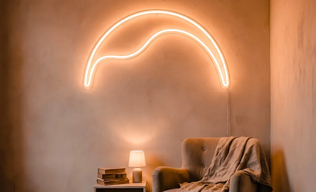 neon light near sofa