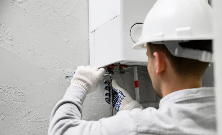 worker repairing a heater