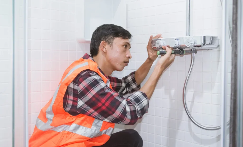a plumber busy working