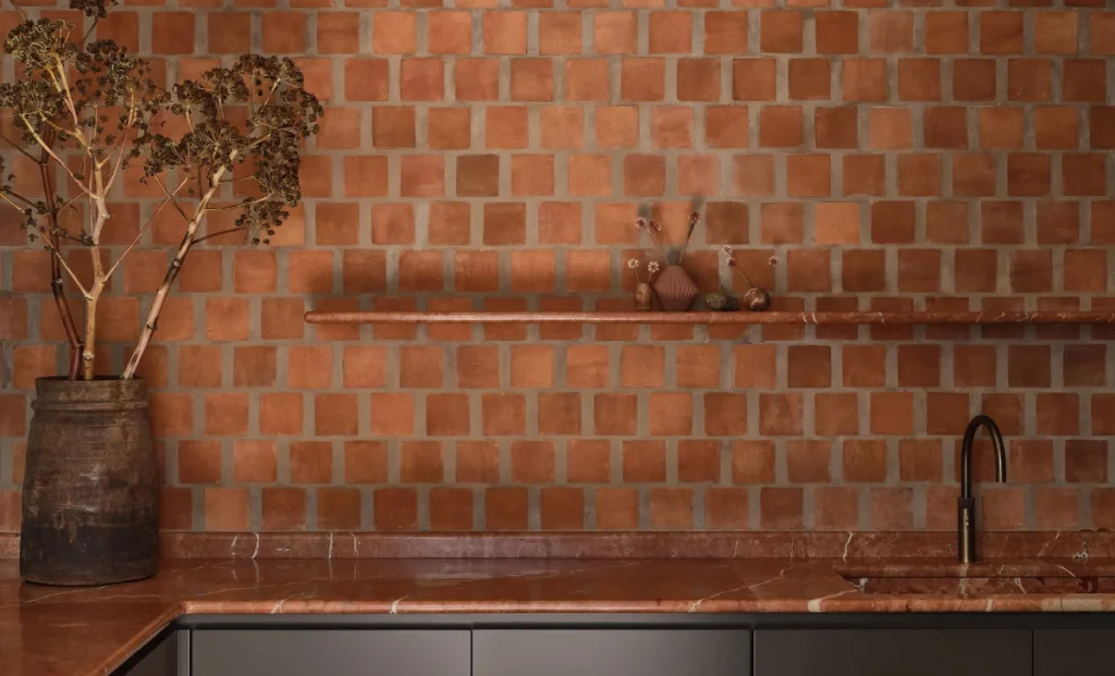 terracotta wall tile on kitchen's wall