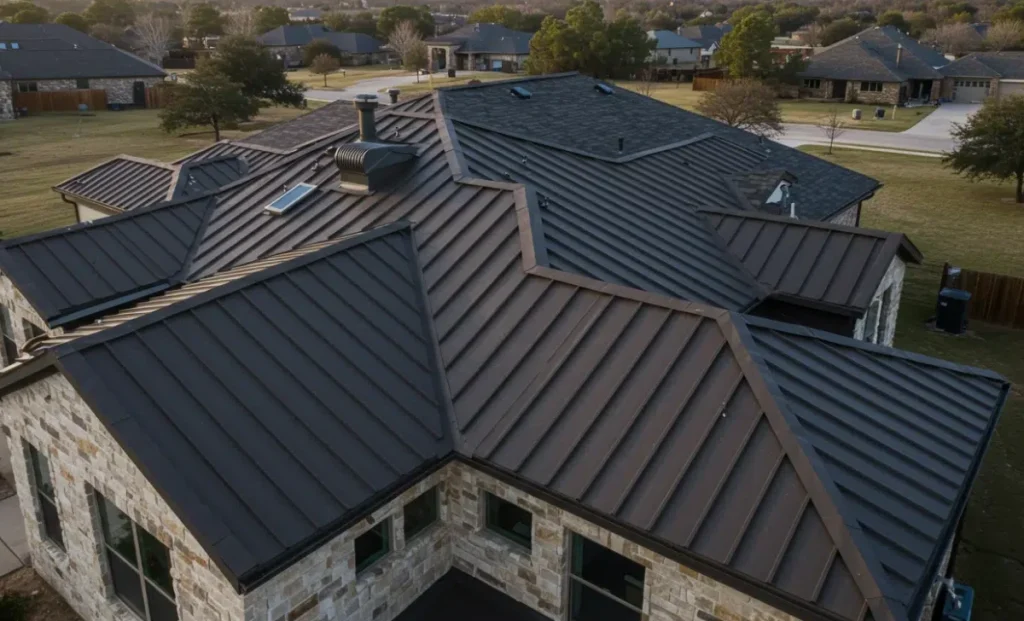 a house with black roofing