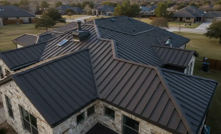 a house with black roofing