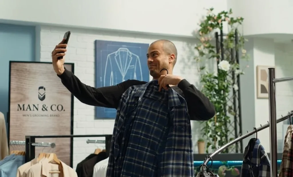 a man shooting video of his clothing business