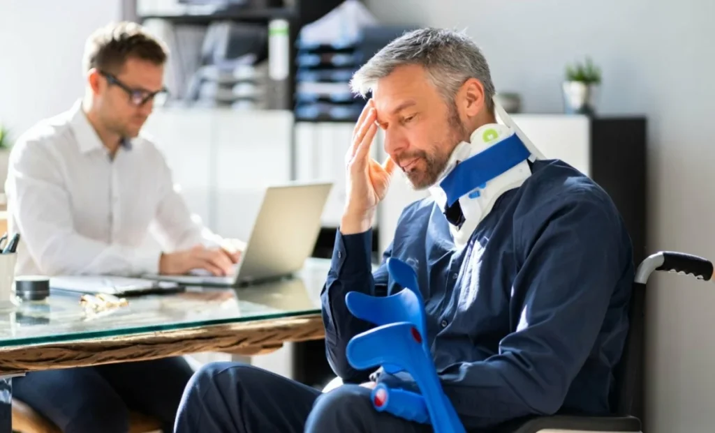 an injured man in an office
