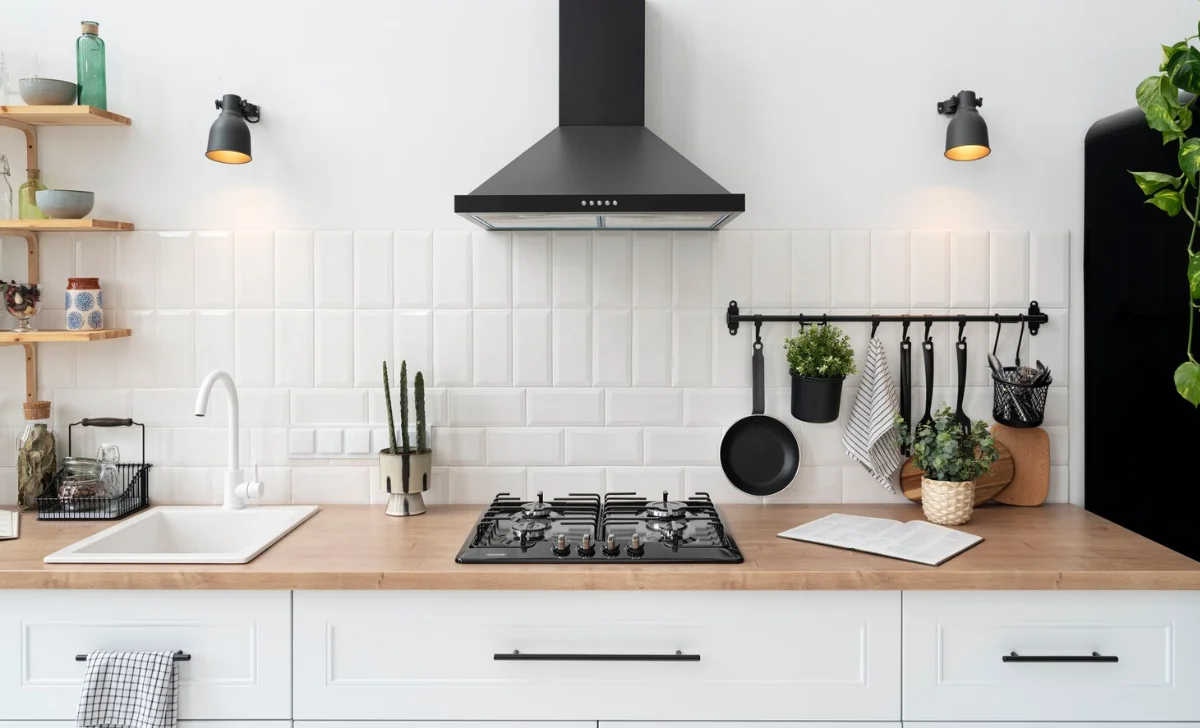 a modern kitchen with hood