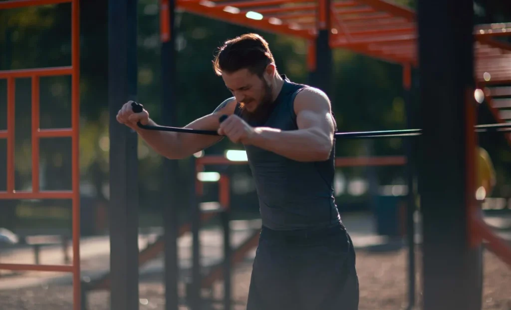 young man doing resistance training