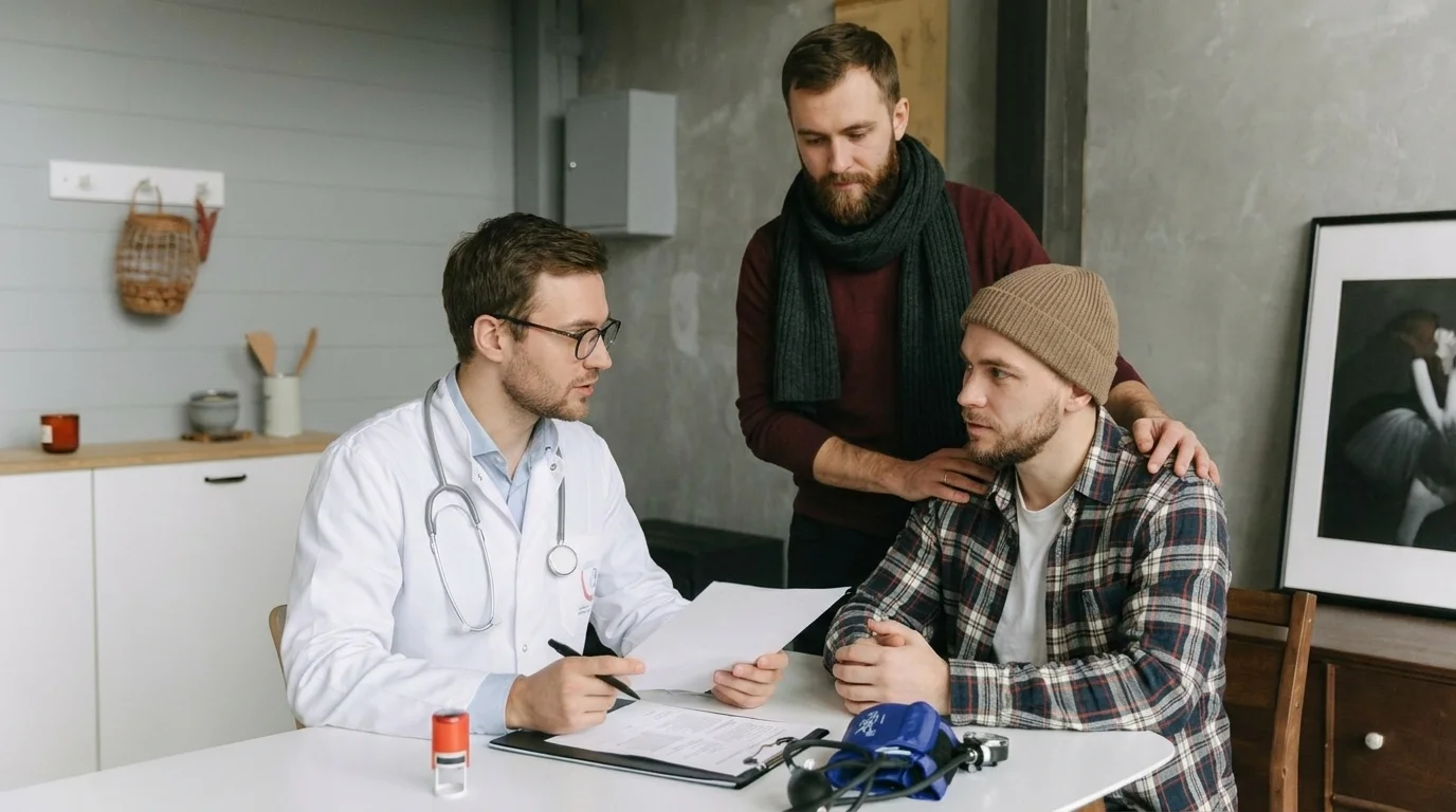 a doctor and patient at patient's home