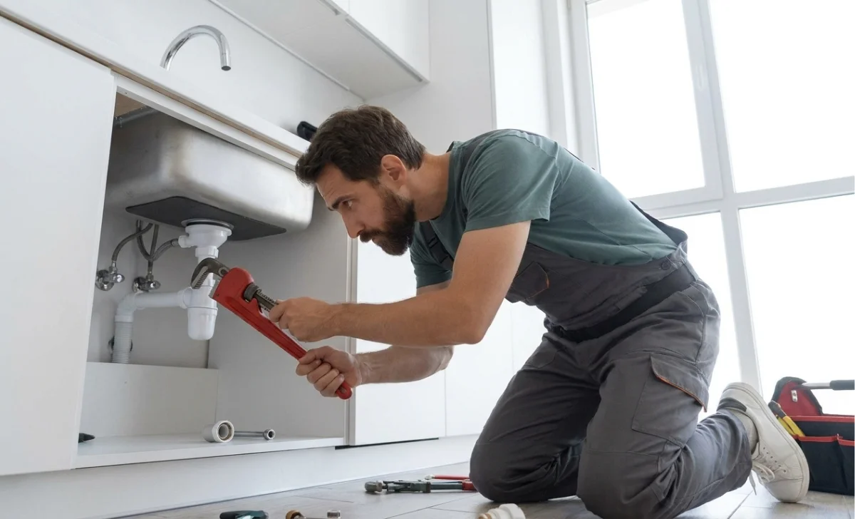 a plumber busy working