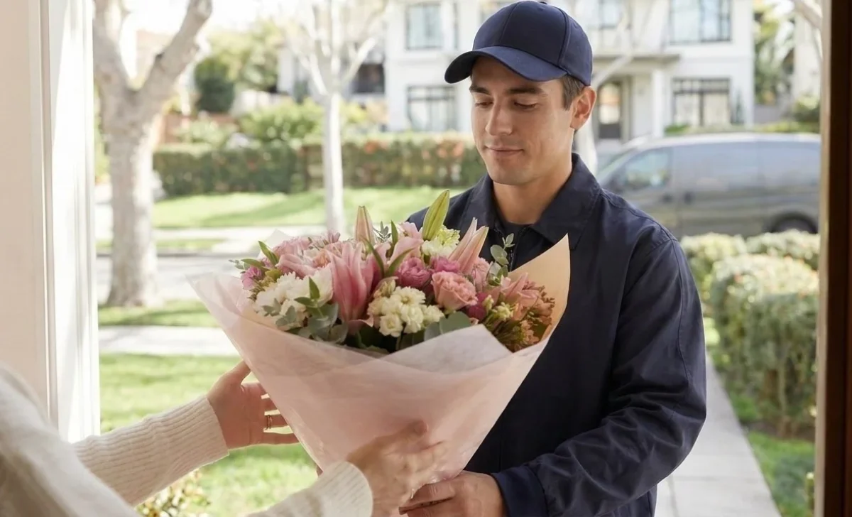 a man delivering flowers