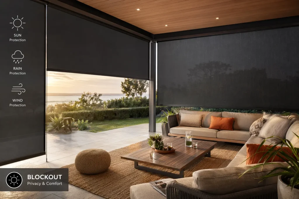 outdoor blinds in a lounge