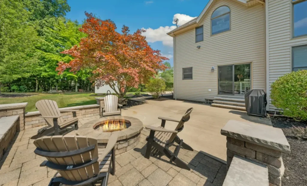 a patio with paver flooring