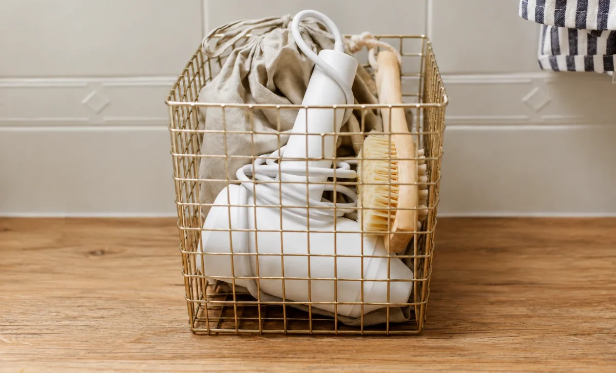 hair dryer in a basket